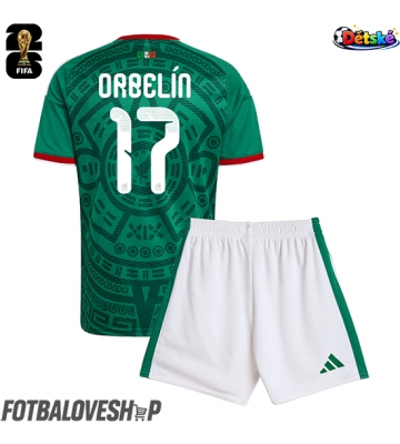Mexiko Orbelin Pineda #17 Dětské Domácí Dres MS 2026 Krátký Rukáv (+ trenýrky)